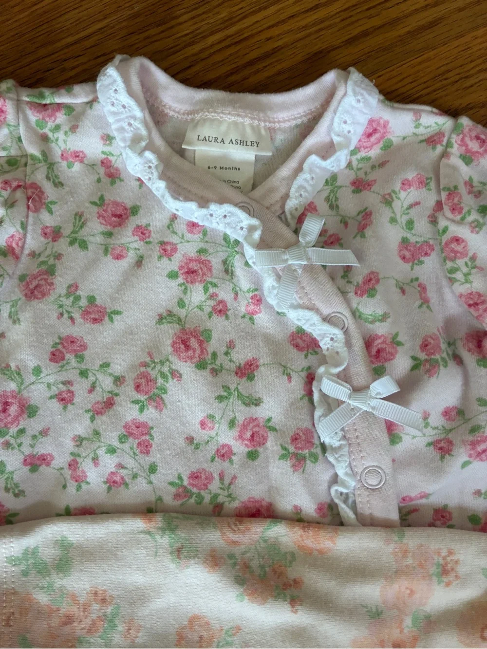 Set of 2 Laura Ashley infant girl Pajamas zip up feet one piece snaps NWOT